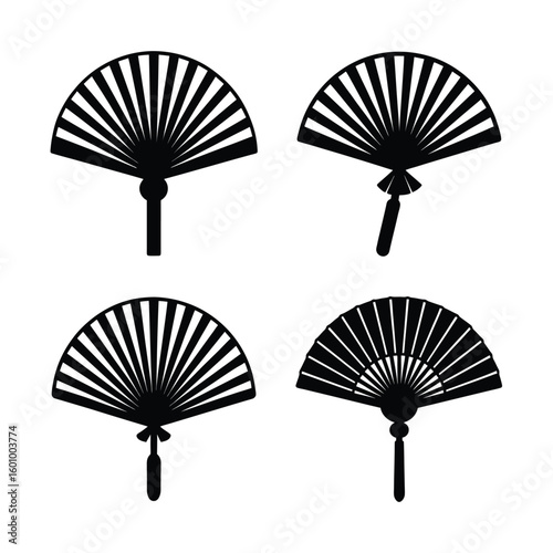 Portable Hand Fan Vector Silhouettes – Perfect for Travel, Camping, and Outdoor Designs