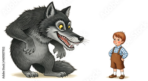 Big Bad Wolf and Little Boy Illustration