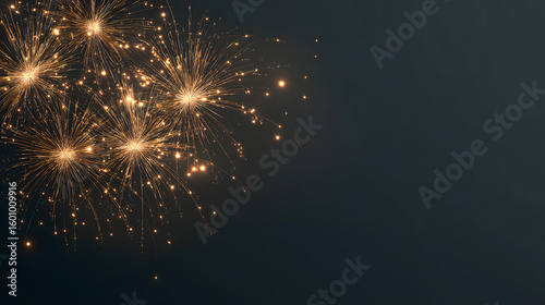 Golden fireworks burst top right with glowing sparks on dark gradient background PNG Overlay.