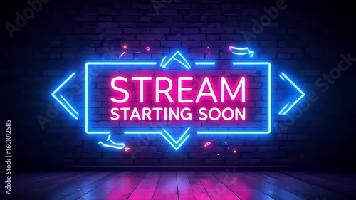 Stream starting soon neon background for twitch youtube gaming live stream overlay and countdown timer