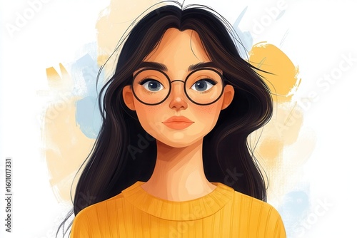 Illustration of Confident Professional Woman with Glasses