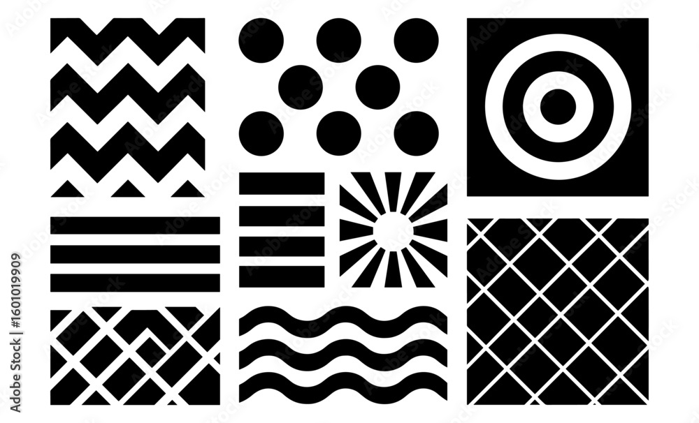 Geometric black and white pattern collection with bold shapes