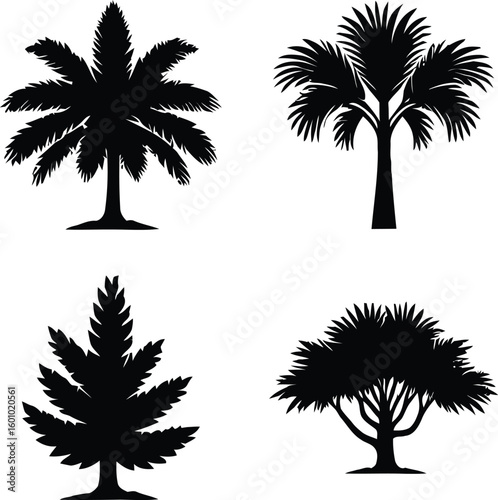 Abstract Silhouettes of Diverse Trees Representing Natural Growth and Botanical Variety in Graphic Form