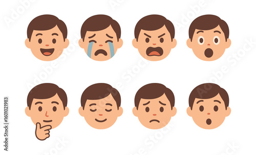 Cute character expressions set in flat style
