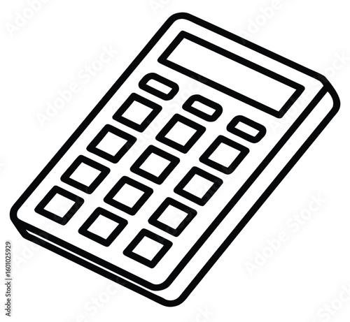 Black business calculator with digital display, buttons, and a plastic keypad for accounting and financial mathematics