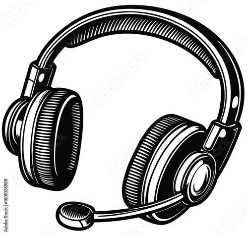 Stereo headphones for listening to music, an isolated audio equipment object on a white background