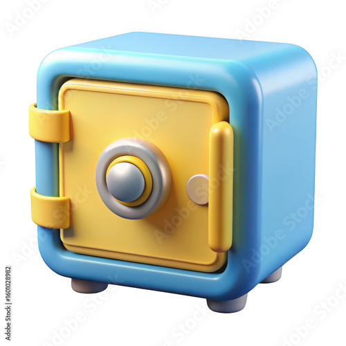 3d rendered cartoonish blue and yellow safe isolated on transparent background