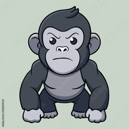 Cartoon gorilla stares intensely with a furious expression, adding a humorous touch to its stern look
