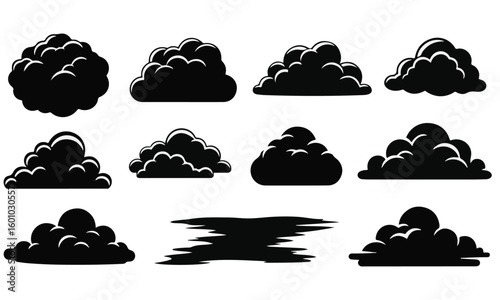 Black Cloud Silhouettes Vector Set for Stormy Weather and Dramatic Sky Designs