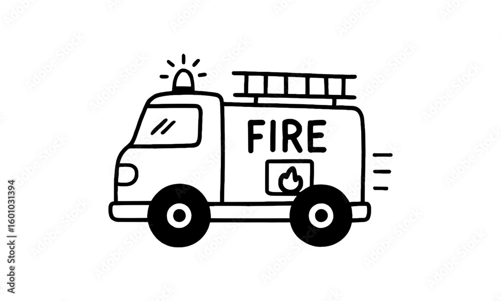 Hand drawn black and white fire truck illustration isolated on white Hand drawn black and white fire truck illustration isolated on white