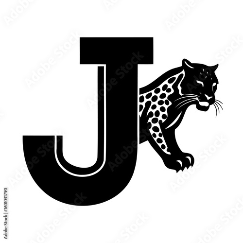 Letter J logo with jaguar silhouette integrated feline animal