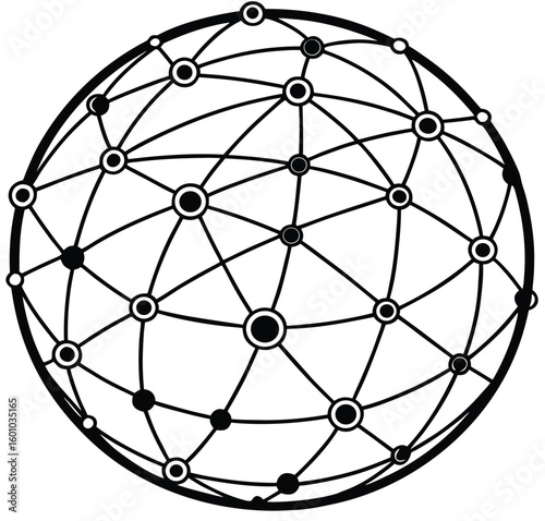 Abstract 3D sphere with globe and network connection background showing technology and communication concept