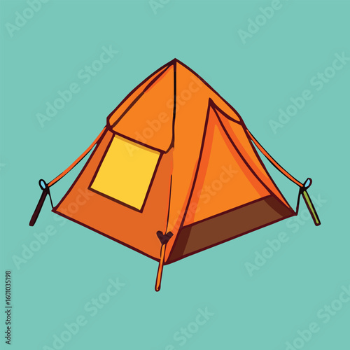 A vibrant orange tent against a teal backdrop promises adventure and outdoor exploration