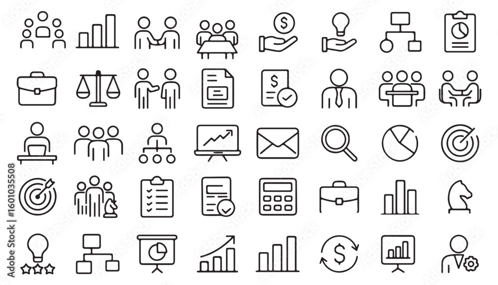 Business and Finance Line Icons Set for Corporate, Office, and Management Design
Business and Finance Line Icons Set for Corporate, Office, and Management Design
