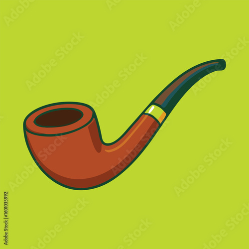 A stylized brown smoking pipe features against a bright yellow green background in the image