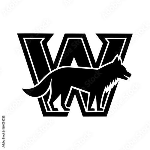 Wolf silhouette integrated into bold letter W logo animal