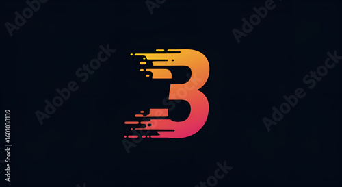 A stylized number three with motion blur effect against a dark background.