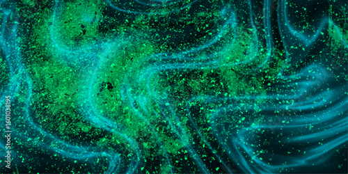 Acrylic hand painted background for design and template. Painting with a Blue and green color scheme smoky flowing design background. The intense contrast and dynamic shapes create a dramatic