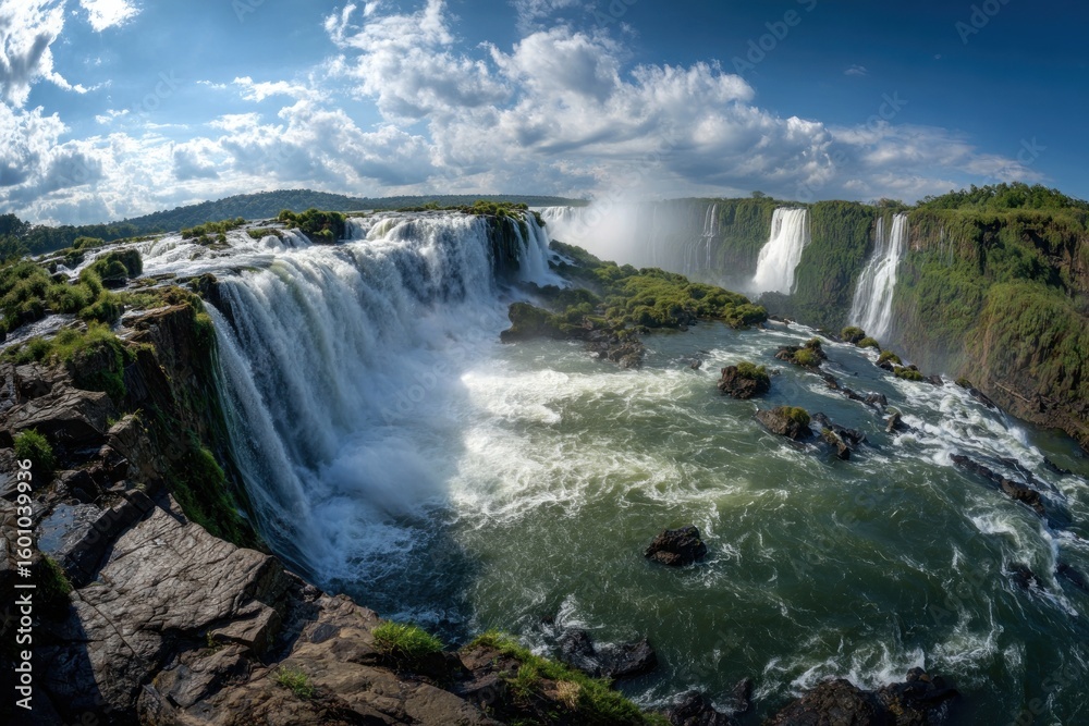 Fototapeta premium Majestic waterfalls cascading into a lush valley