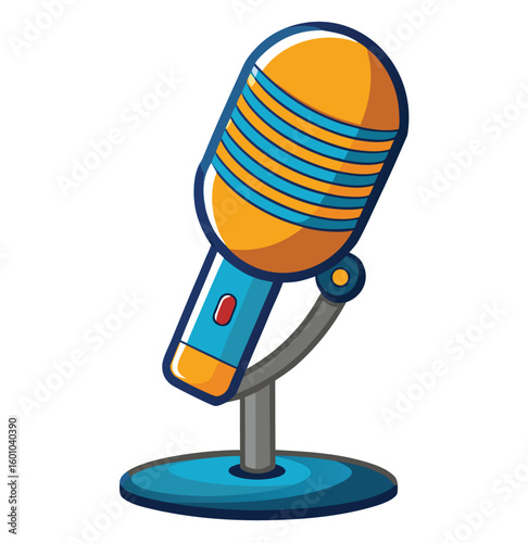 Retro broadcast microphone on a white background with an audio symbol