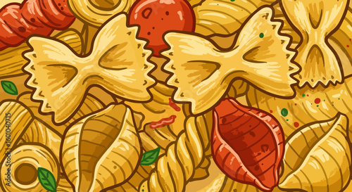 Italian Pasta Mix Vector Illustration with Various Types