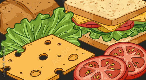 Sandwich ingredients and components vector illustration