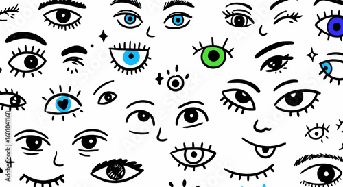 Hand Drawn Eyes Doodle Pattern Creative Vector Background