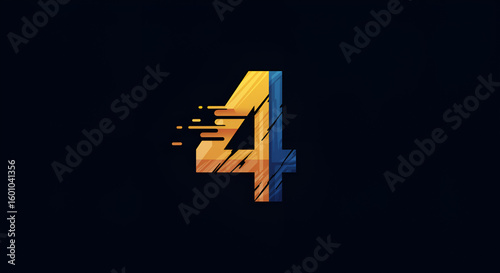 Abstract graphic design of the number four, featuring vibrant colors and dynamic lines.