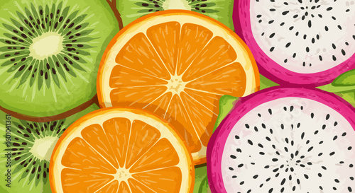 Colorful sliced tropical fruits vector illustration