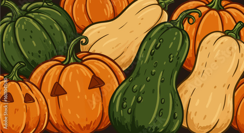 Autumn Harvest Pumpkins Gourds Halloween Thanksgiving Fall Season