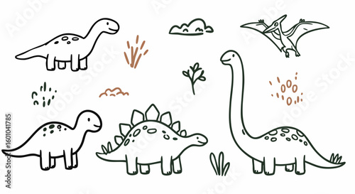 Cute Hand Drawn Dinosaur Vector Illustrations