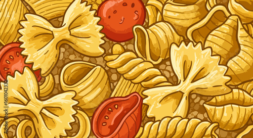 Italian Pasta and Tomato Mix Food Background Vector Illustration