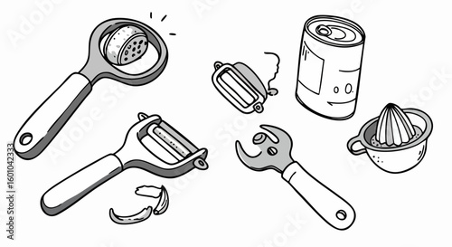 Kitchen Utensils Set Line Art Icons