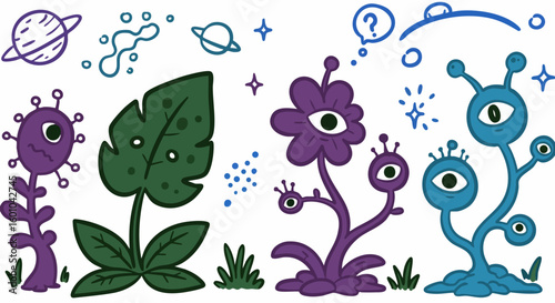 Cute monster plants and cosmic doodles