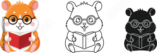 Hamster reading book illustration vector cartoon animal character design concept art