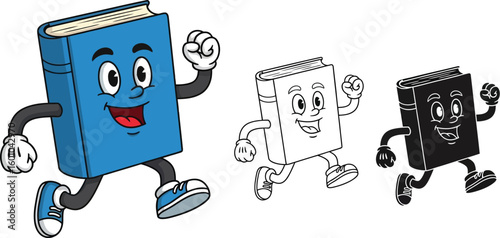 Cartoon running book character vector illustration for education and learning design