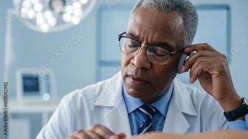 Serious Doctor Examining Patient in Medical Office