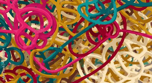 Abstract Colorful Curvy Lines Tangled Pattern