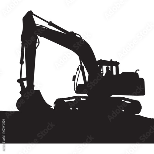 "Excavator Silhouette on Ground – Construction Equipment Vector Icon"

