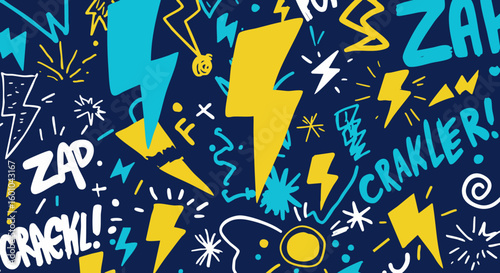 Abstract Comic Book Style Lightning Bolts and Energy Doodles Background