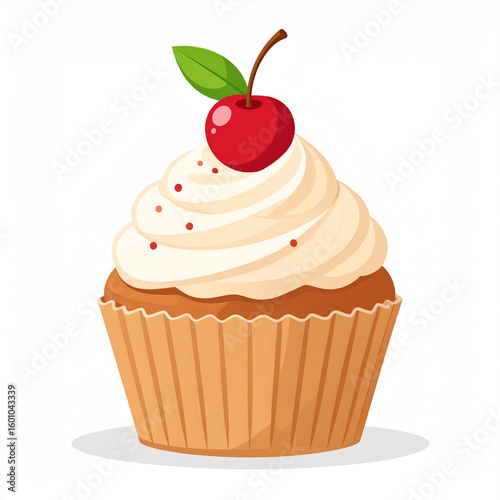 Muffinka babeczka z kremem i wisienką ilustracja