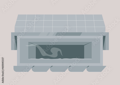 A large metal furnace operates vigorously, casting flickering shadows and illuminating the nearby workspace, Heat radiates, highlighting the craftsmanship behind metal melting and forging