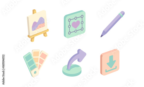 Pastel isometric design elements for creativity and digital projects