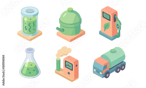 Sustainable energy icons in modern isometric design highlighting green technology