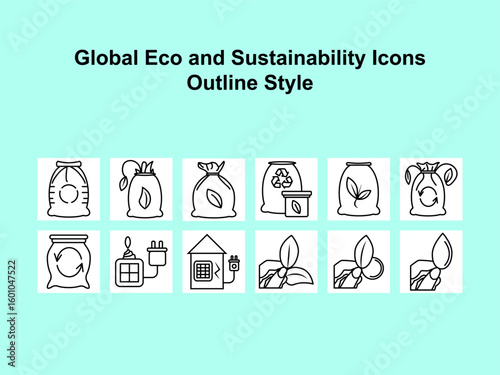Minimal outline icons representing eco-friendly, renewable energy, and sustainability themes. Perfect for UI/UX, infographics, and green branding projects.
