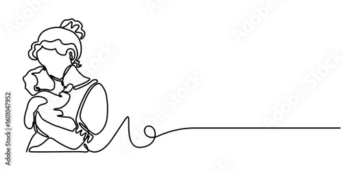 Continuous one line drawing of a mother holding a baby with full warmth, representing love and motherhood, line art style vector illustration. 