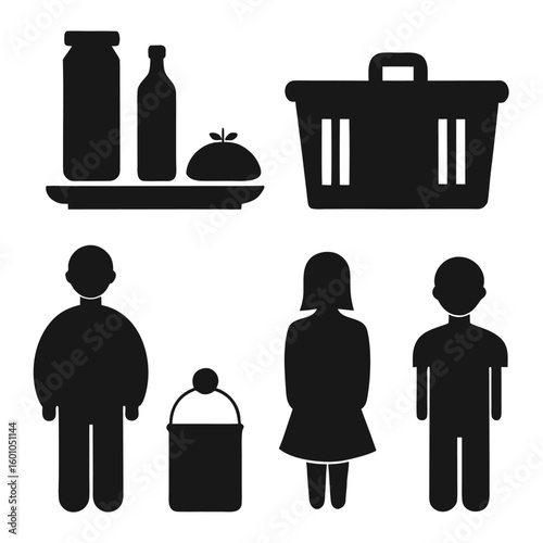 Bundle of four silhouette daily life elements