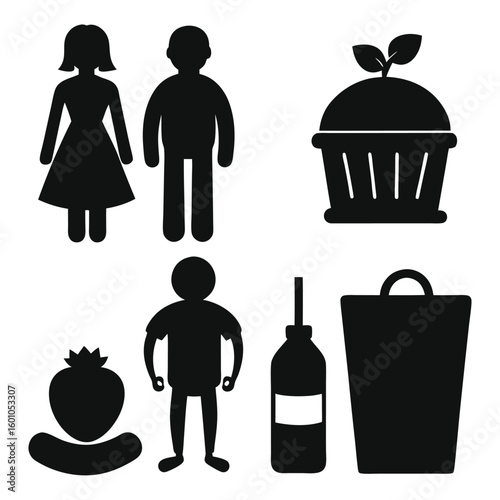 Bundle of four daily life silhouettes in vector format
