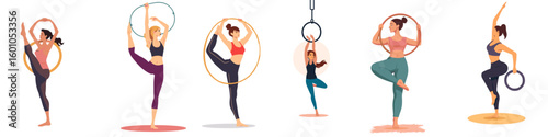 women with hoops and gymnastics rings.  set 