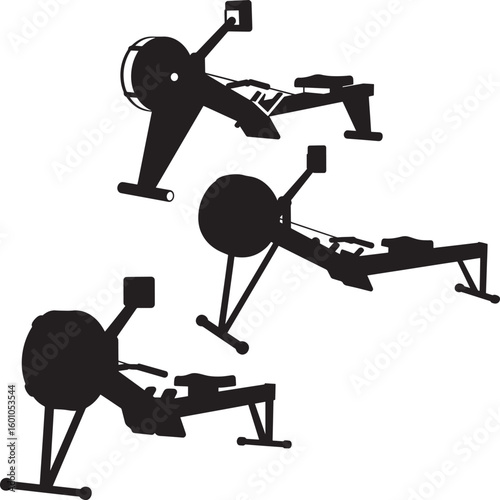 Silhouette of a man exercising with advanced metal machine equipment running on a treadmill a powerful symbol of technology and work